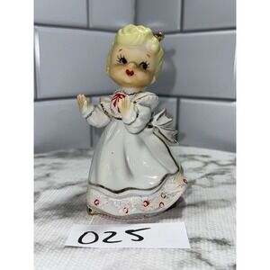 vintage Lefton Shopper Girl Figurine Blonde White Dress Japan